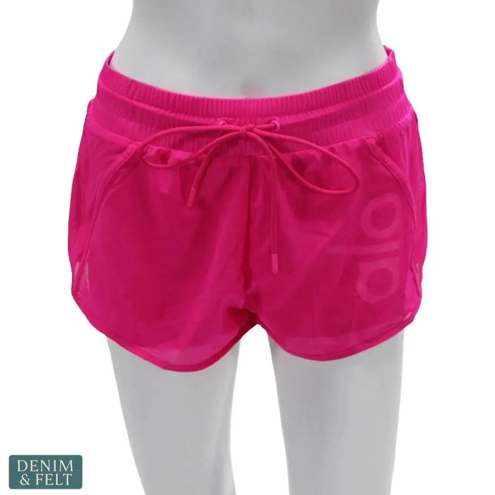 ALO Ambience Neon Pink Mesh Running Shorts Large Lined Drawstring Active‎ Gym
